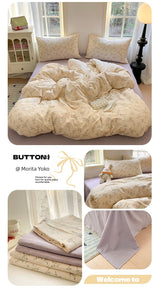 Young Adult Heart Double-Layer Yarn Bedding Four-Piece Set Washed Cotton Duvet Cover Dormitory Bed Single Student Three-Piece Set 4 Julia M LifeStyles