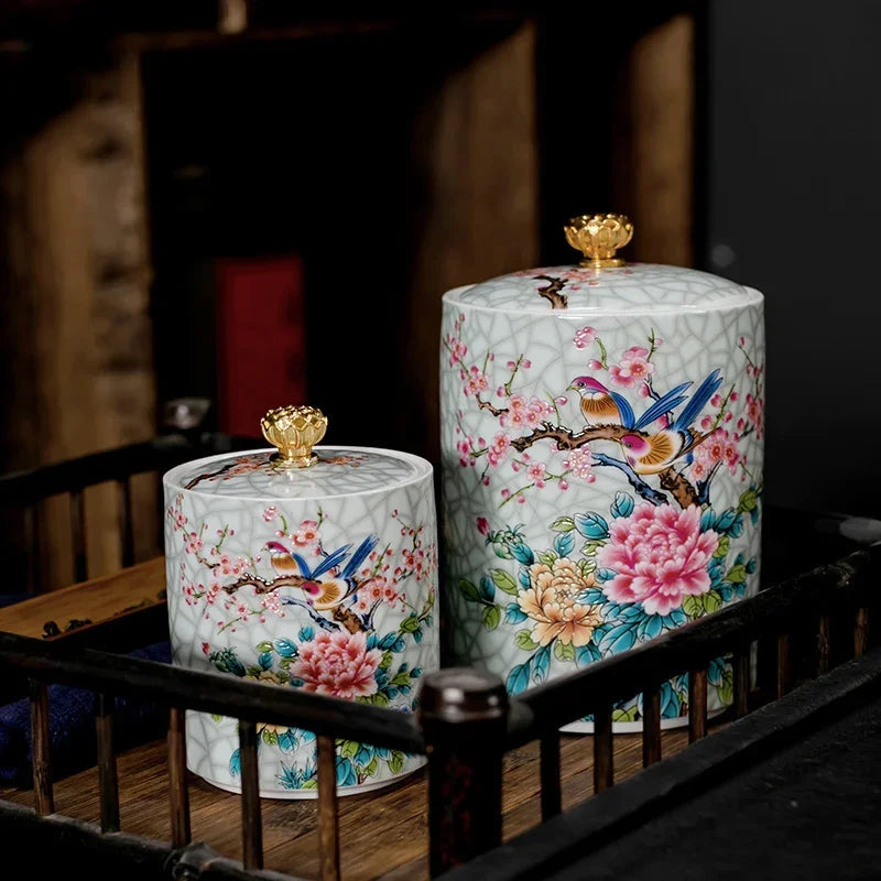 1PC Ceramic Storage Jar with Lid Coffee Table Tea Jar Living Room Candy Jar Household Kitchen Supplies Cereal Dispenser Julia M LifeStyles