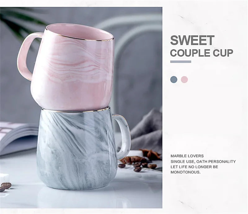 Nordic Marbled Ceramic Mug with Gold Rim