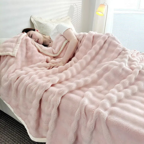 Cozy Coral Fleece Rabbit Fur Blanket for Sofa & Bedroom
