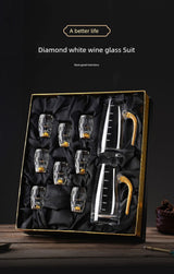 Crystal Glass Wine Decanter Set with Gold Foil Shot Cup