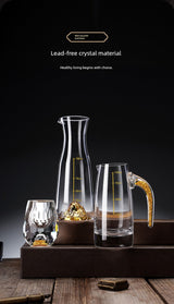 Crystal Glass Wine Decanter Set with Gold Foil Shot Cup