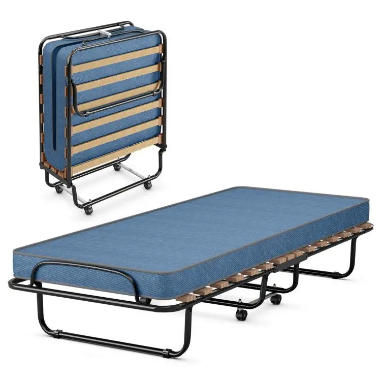 Italian Portable Folding Bed with Memory Foam Mattress & Metal Frame