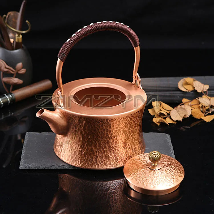 1.8L Copper Teapot Handmade Kung Fu Teapot Large Capacity Hot Water Kettle Stovetop Teapot For Camping Restaurant Home Picnic