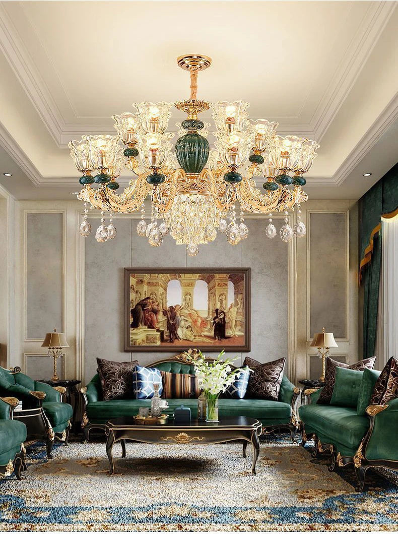 LED Crystal Ceramic Retro Ceiling Chandelier - European Style Luxury Lamp