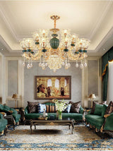 LED Crystal Ceramic Retro Ceiling Chandelier - European Style Luxury Lamp