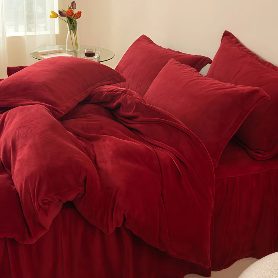 Wostar Luxury Solid Color Flannel Duvet Cover Set, 220x240 cm