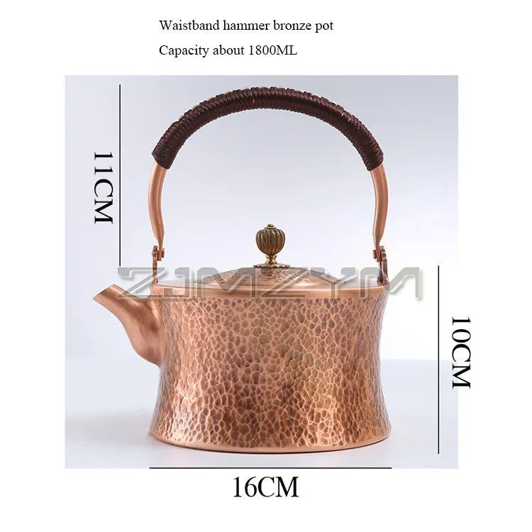 1.8L Copper Teapot Handmade Kung Fu Teapot Large Capacity Hot Water Kettle Stovetop Teapot For Camping Restaurant Home Picnic
