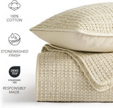 King Size 3-Piece Stonewashed Cotton Waffle Quilt Set, Durable & Lightweight for All Seasons with Box Stitch Design