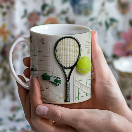 Custom Tennis Theme Ceramic Mug with Name Personalization