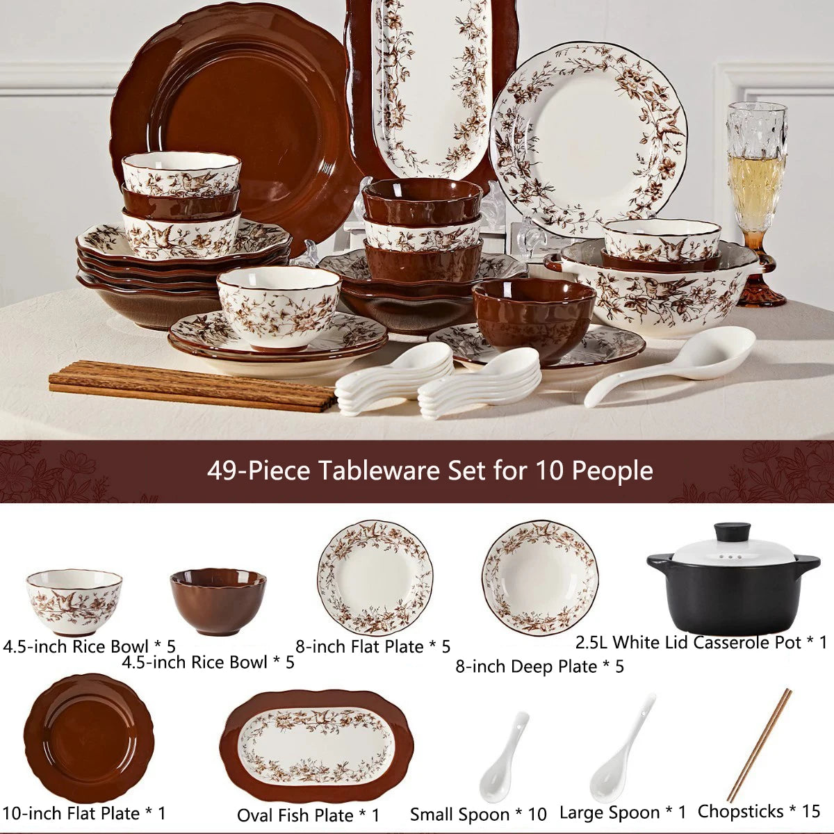 Retro Rose Household Anti-Slip full travel dish set is very luxurious luxury bowl kitchen dinner sets ceramic plates porcelain