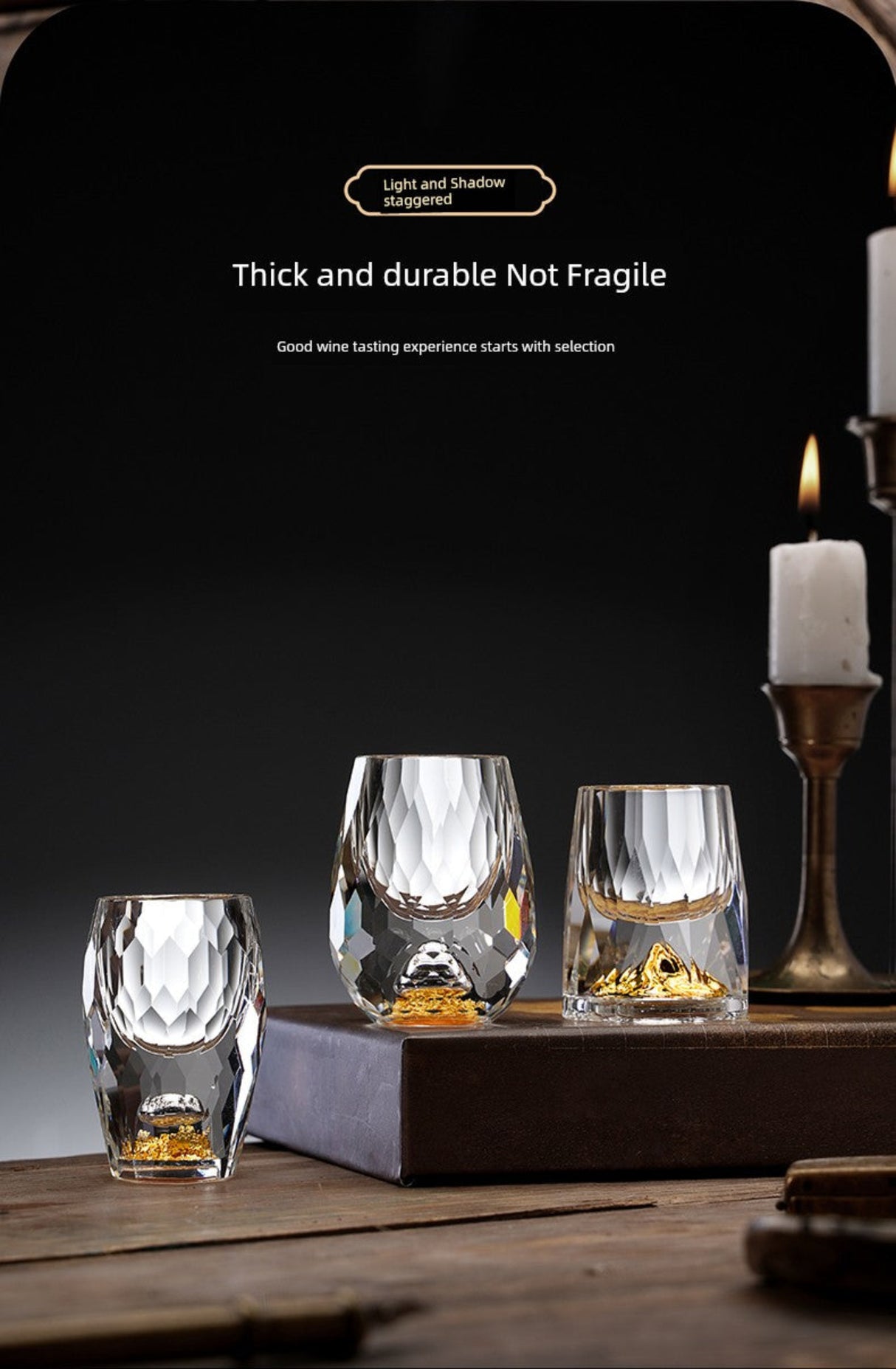 Crystal Glass Wine Decanter Set with Gold Foil Shot Cup