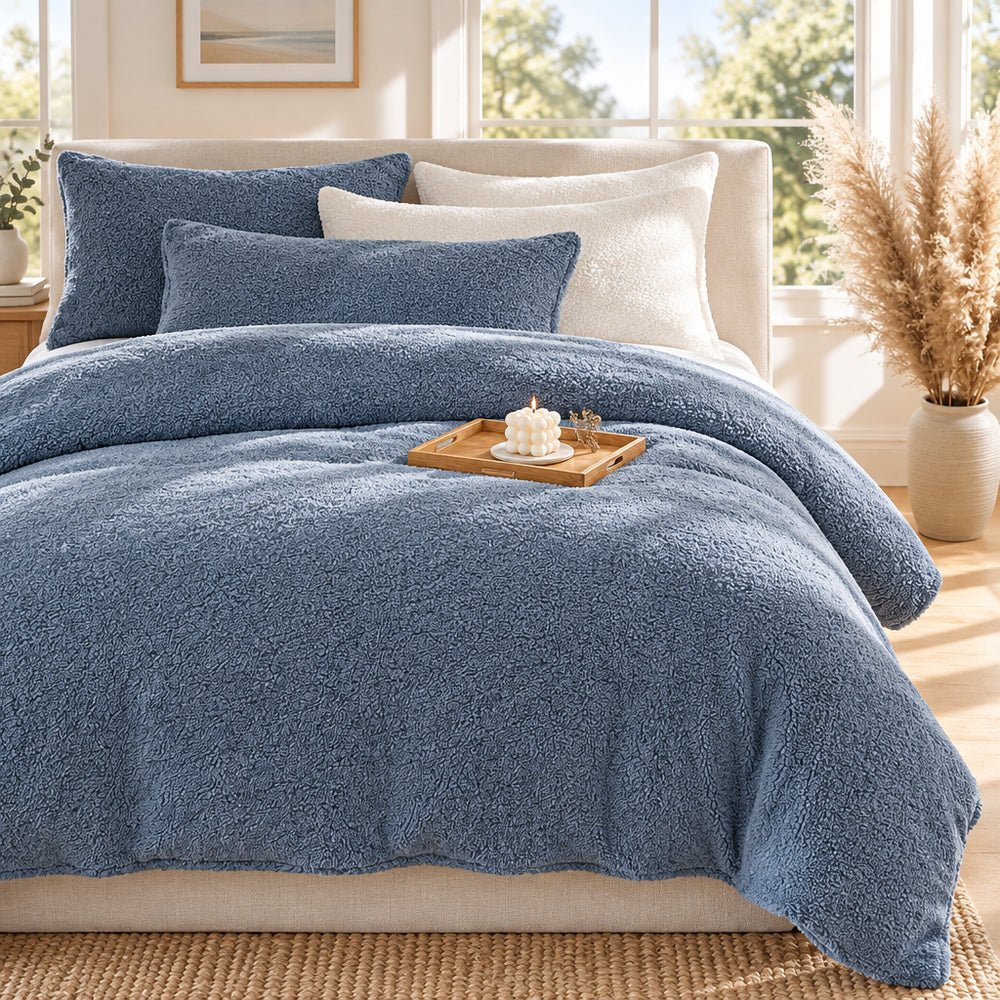 Plush Fleece Duvet Cover Set with Sheet, 4-Piece