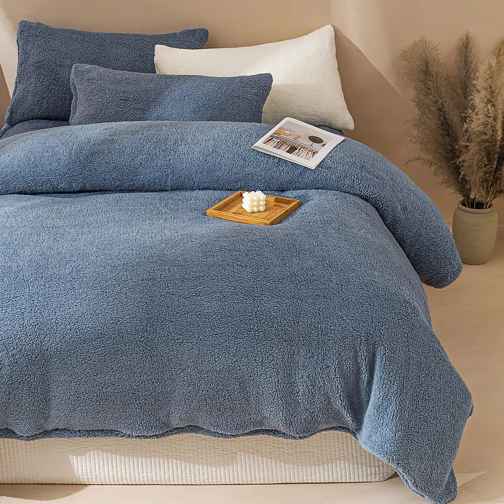 Plush Fleece Duvet Cover Set with Sheet, 4-Piece