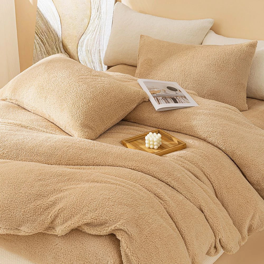 Plush Fleece Duvet Cover Set with Sheet, 4-Piece