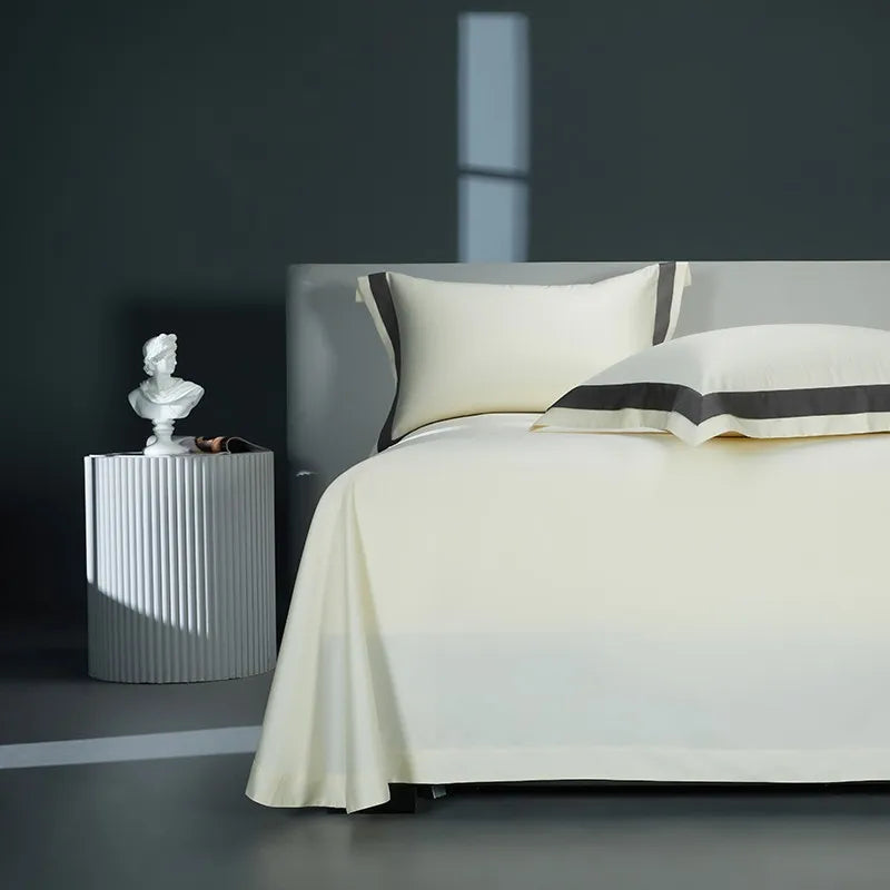 Premium 1400TC Egyptian Cotton Smooth Soft Bedding Set Chic White Grey Patchwork Duvet Cover Flat/Fitted Bed Sheet Pillowcases