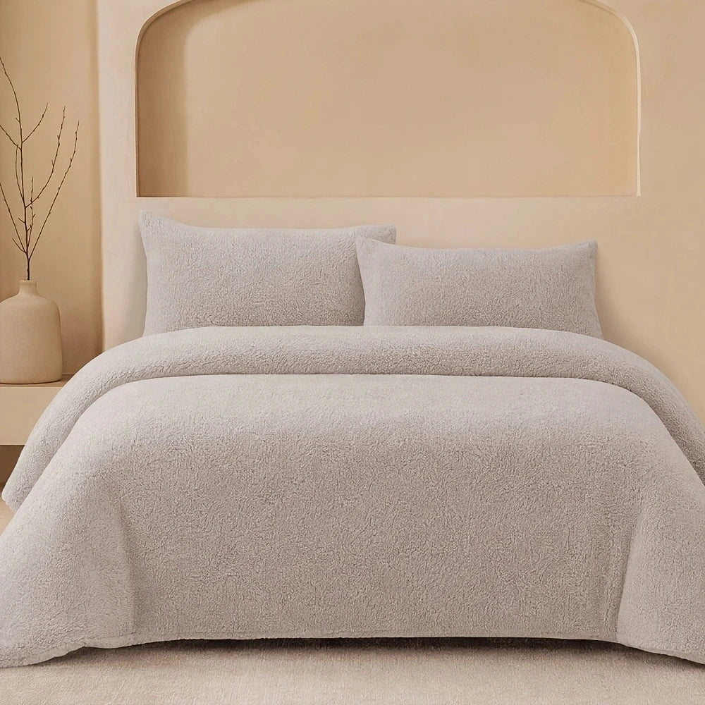 Plush Fleece Duvet Cover Set with Sheet, 4-Piece