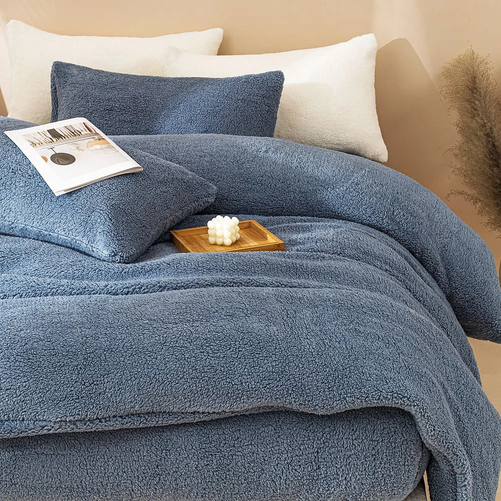 Plush Fleece Duvet Cover Set with Sheet, 4-Piece