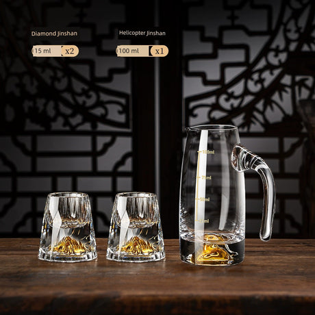 Crystal Glass Wine Decanter Set with Gold Foil Shot Cup