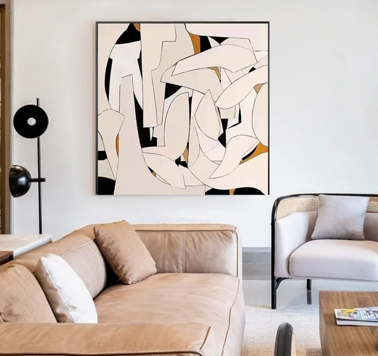 Custom Design White Beige 3D Textured Minimalist Handmade Wabi-Sabi Abstract Oil Painting for Home Hotel Office Wall Art Decor