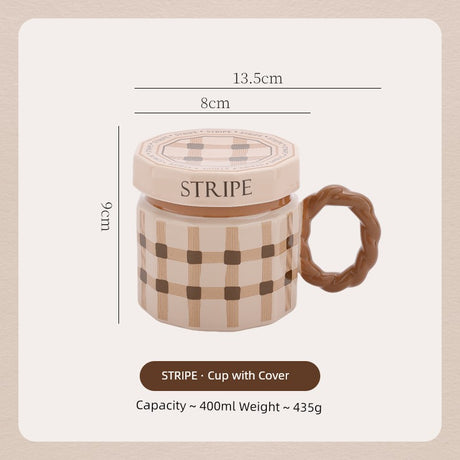 Hero Retro Ceramic Mug with Lid - Exquisite 300-400ml Coffee Cup