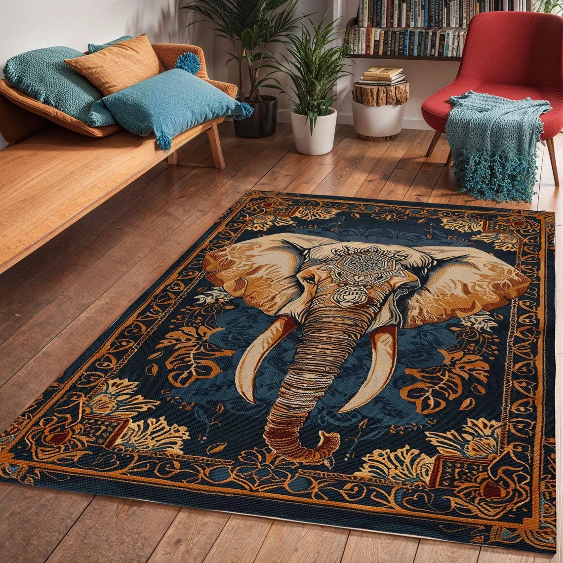 Retro Elephant Print Carpet