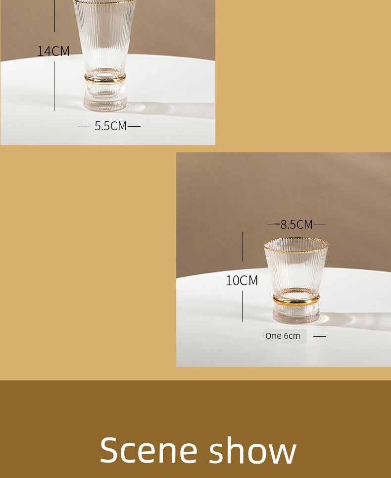 Champagne Glass Gold Trimming Waistline Goblet Champagne Glass Cocktail Glass Vertical Grain Water Cup Suit Electroplated Gold Creative Wine Ware Julia M Home & Kitchen