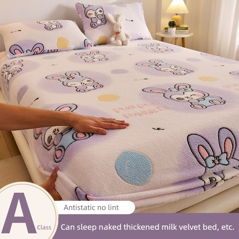 Elegant Winter Fleece-Lined Coral Milk Fiber Fitted Sheet Julia M Home & Kitchen