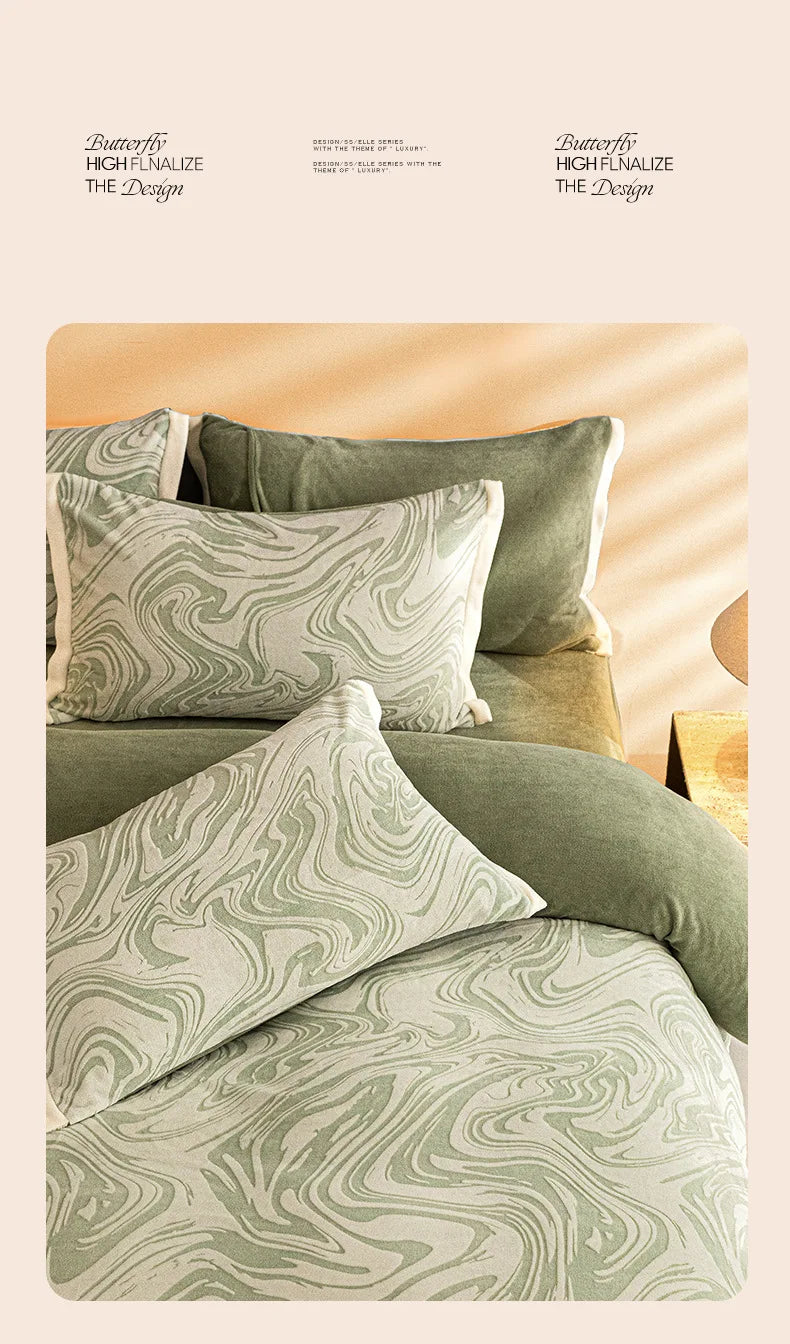 High-end Thickened Milk Fleece Carving Four-piece Skin-friendly Three-dimensional Jacquard Bedding Kit