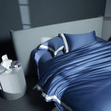 Premium 1400TC Egyptian Cotton Smooth Soft Bedding Set Chic White Grey Patchwork Duvet Cover Flat/Fitted Bed Sheet Pillowcases