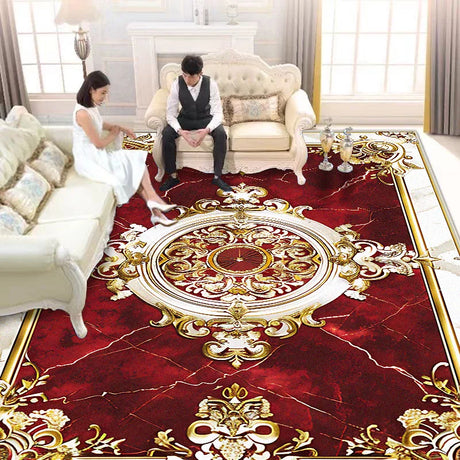 European Style Luxury Living Room Carpet - Red Retro Design