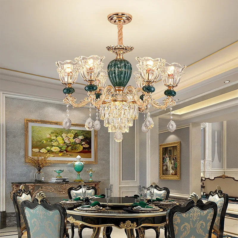 LED Crystal Ceramic Retro Ceiling Chandelier - European Style Luxury Lamp - Julia M LifeStyles