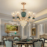 LED Crystal Ceramic Retro Ceiling Chandelier - European Style Luxury Lamp