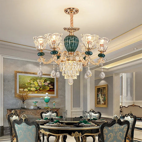 LED Crystal Ceramic Retro Ceiling Chandelier - European Style Luxury Lamp