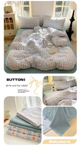 Young Adult Heart Double-Layer Yarn Bedding Four-Piece Set Washed Cotton Duvet Cover Dormitory Bed Single Student Three-Piece Set 4 Julia M LifeStyles