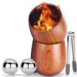 Charred Wooden Whiskey Glass Set with Stones & Tongs