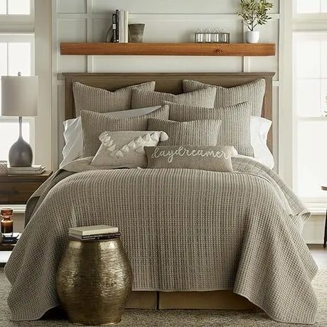 Elegant Taupe Cotton Waffle Quilt Set with Pillow Shams for Full/Queen Bed Julia M LifeStyles