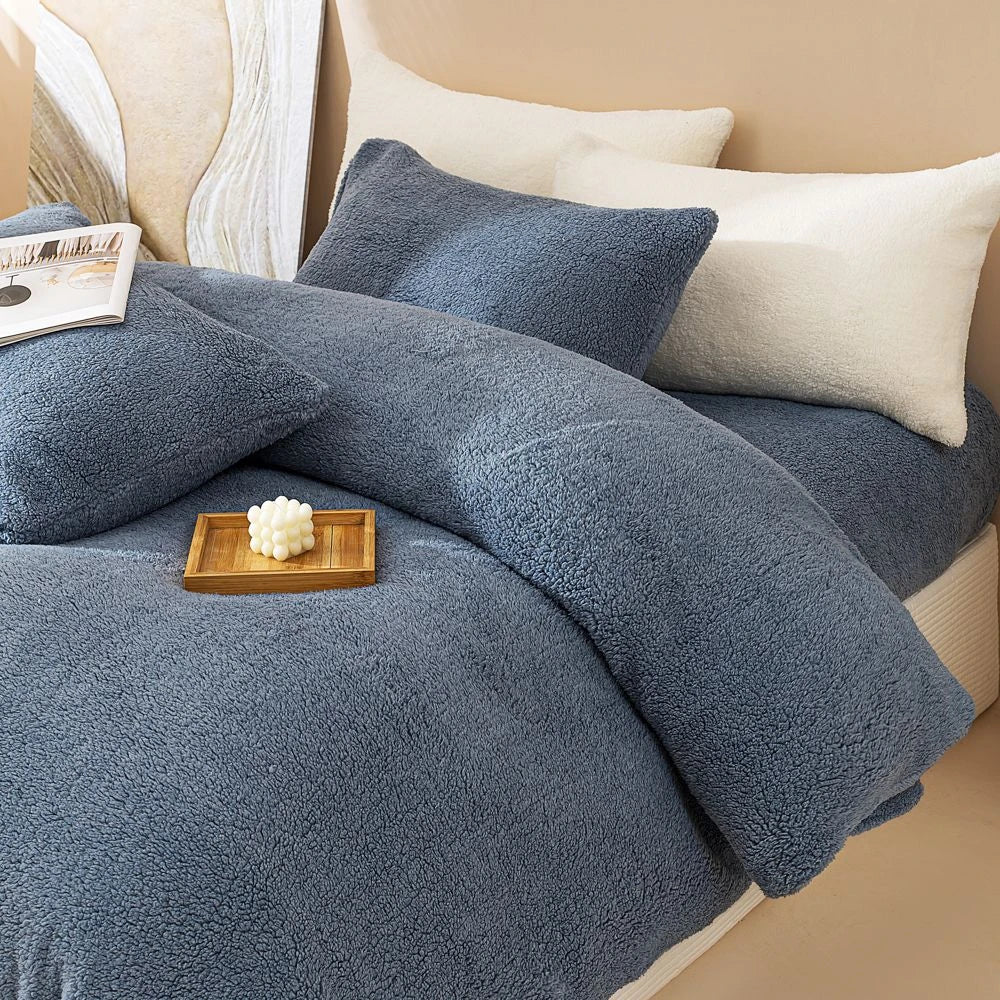 Plush Fleece Duvet Cover Set with Sheet, 4-Piece