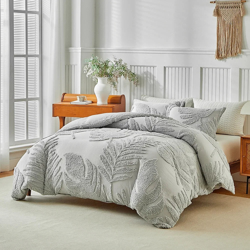 New Monstera Leaves Tufted Duvet Cover Set Single Double Bedding Set King Soft Comfortable Durable Quilt Cover and Pillowcases