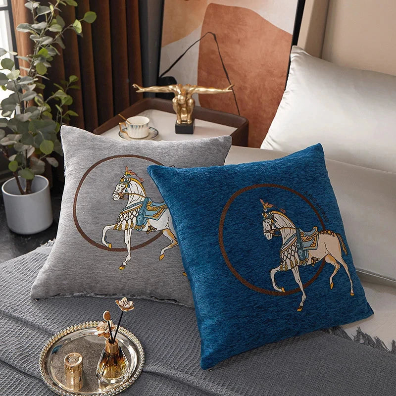 Horse 45cm Throw Pillow Cushion Covers Pack Of 1 Pcs Luxury Horse Embroidery Modern Style Couch Sofa Pillow Covers