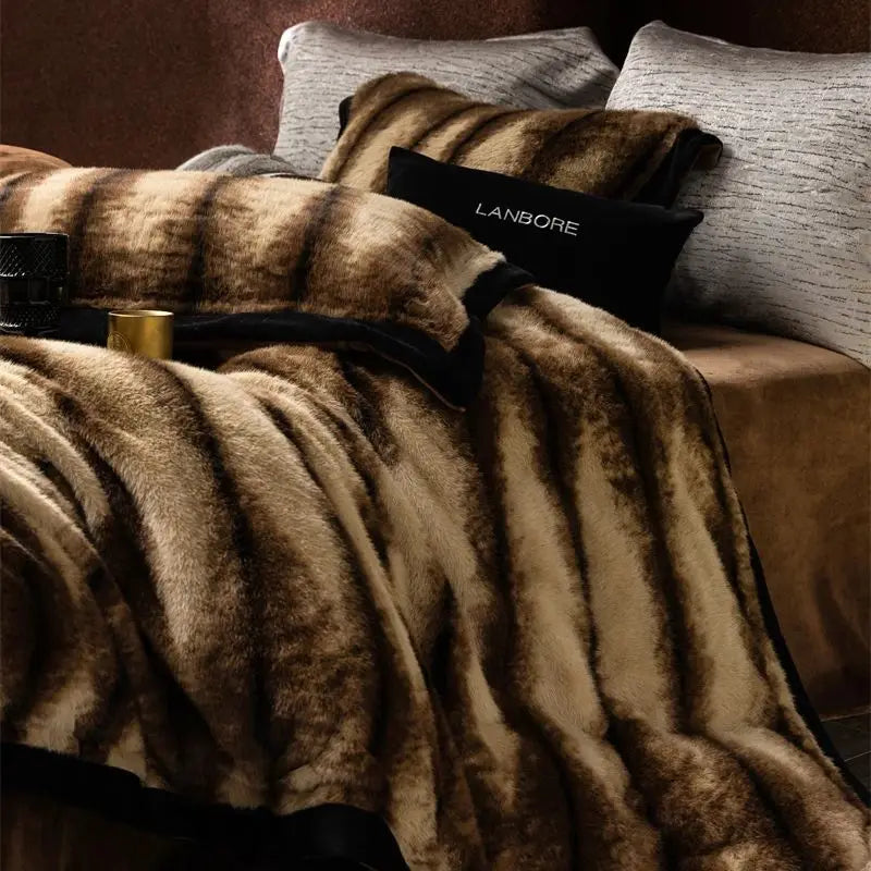 Faux Fur Duvet Cover Set with Sheet, Queen & King