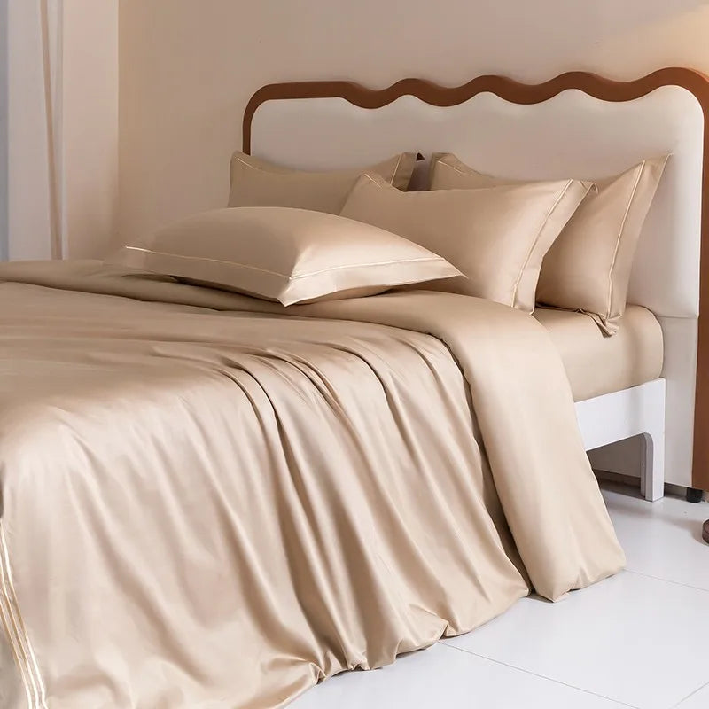 Luxury 1000TC Egyptian Cotton Duvet Cover Set with Silver Embroidery