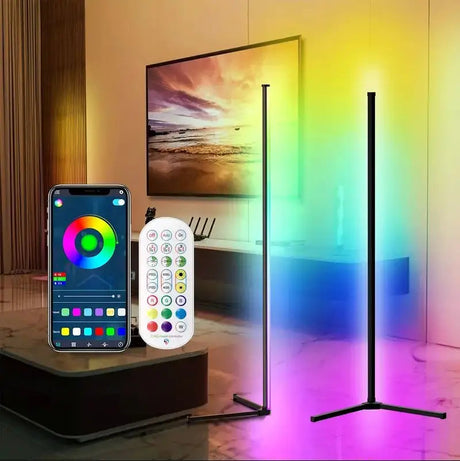 1pack L-type corner floor atmosphere light, support app control with remote control, color change on the app, enter the music rhythm mode, timing switch, suitable for living room, bedroom, holiday party decoration. Julia M LifeStyles
