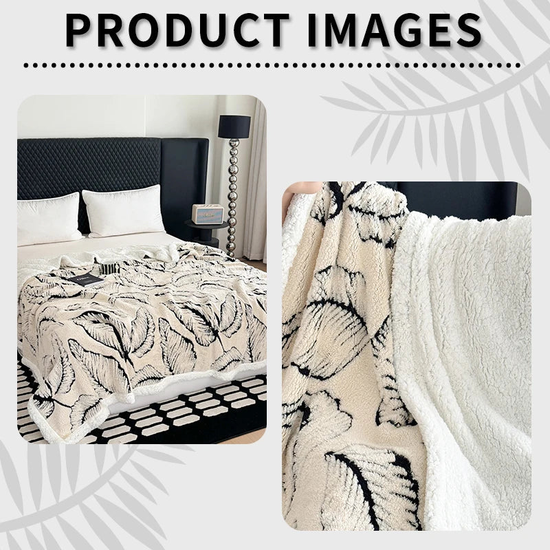 Super Thick Blanket for Winter Warm Lamb Fleece Plaids for Sofa Single/Queen/King Leaves Printed Bedspread Winter Thow Blanket Julia M LifeStyles