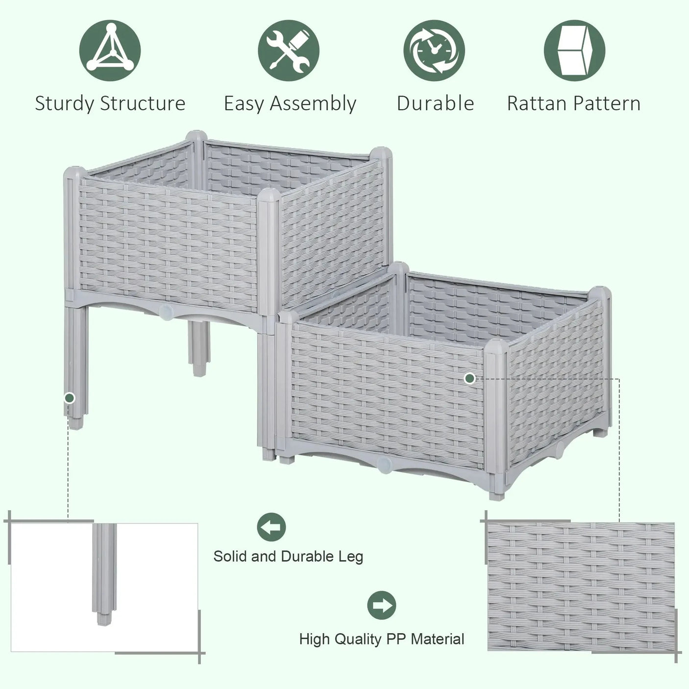 2-Piece Gray Raised Garden Bed with Self-Watering Legs for Growing Herbs & Vegetables Julia M LifeStyles