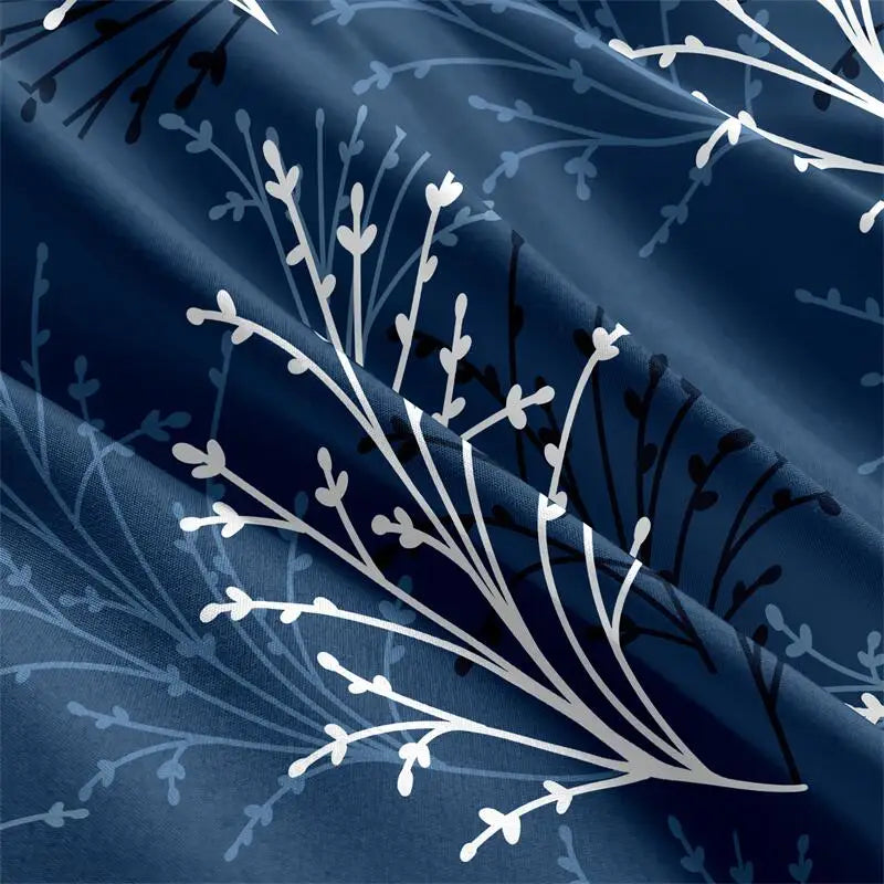 Queen Size Flower Branch Matte Duvet Cover Set - Soft and Skin-Friendly