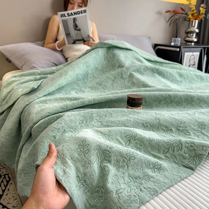 Luxury 100% Cotton Throw Blanket for Single Queen King Bed All Season Pure Cotton Blankets Cozy Soft Breathable Thermal Blankets