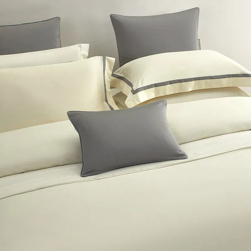 Luxury Long Staple Cotton Bedding 4/7Pcs, Sateen Weave Natural Super King Soft Chic Patchwork Duvet cover Bed Sheet Pillowcases