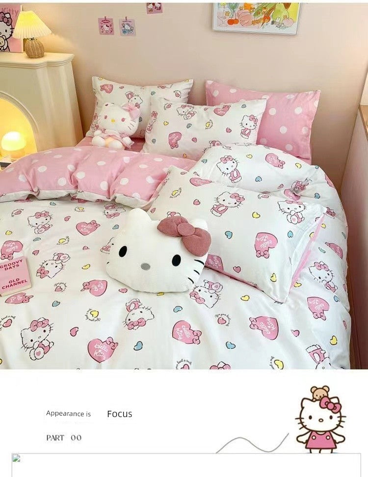 Heart Washed Cotton Cute Minimalist Pink Bed Four-Piece Set - Julia M LifeStyles