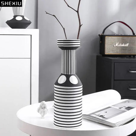Striped Monochrome Ceramic Flower Vase